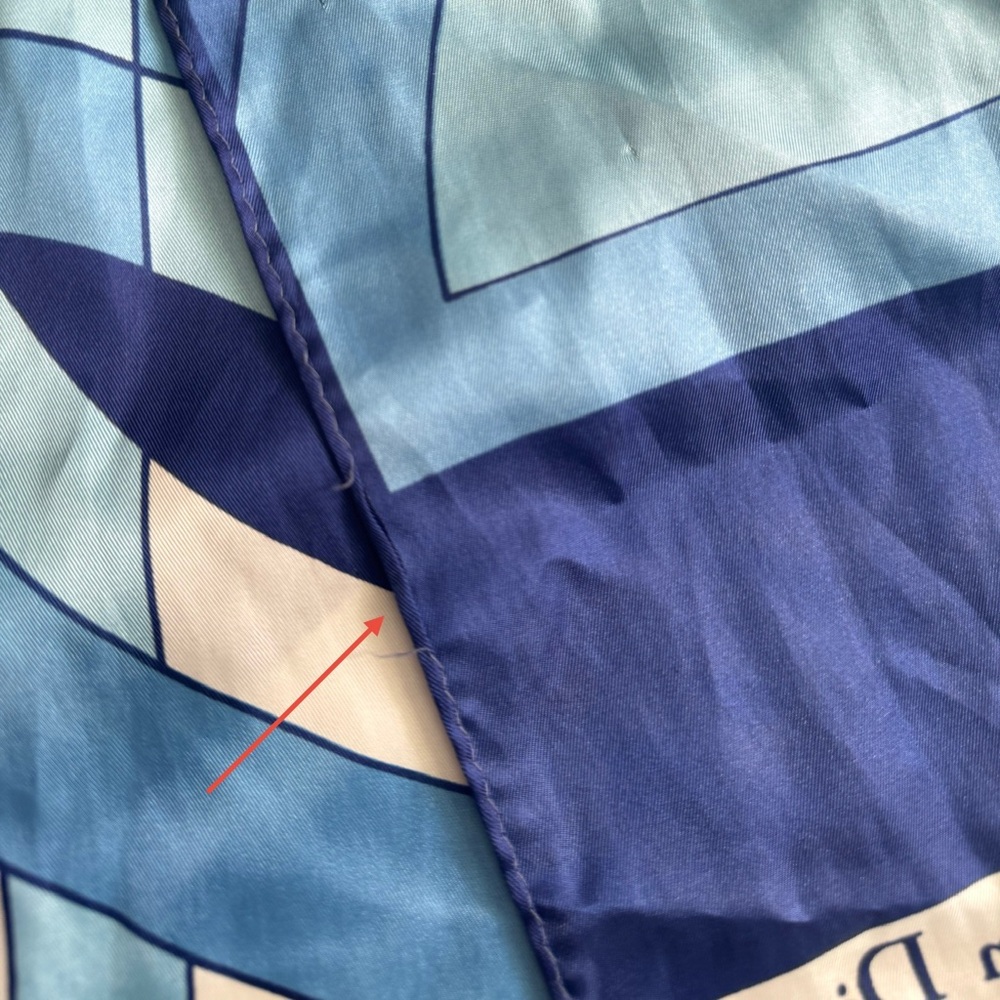 Christian Dior Vintage Silky Satin Blue Geometric Print Oblong Rectangle 44 x 14 - Picture 7 of 14
